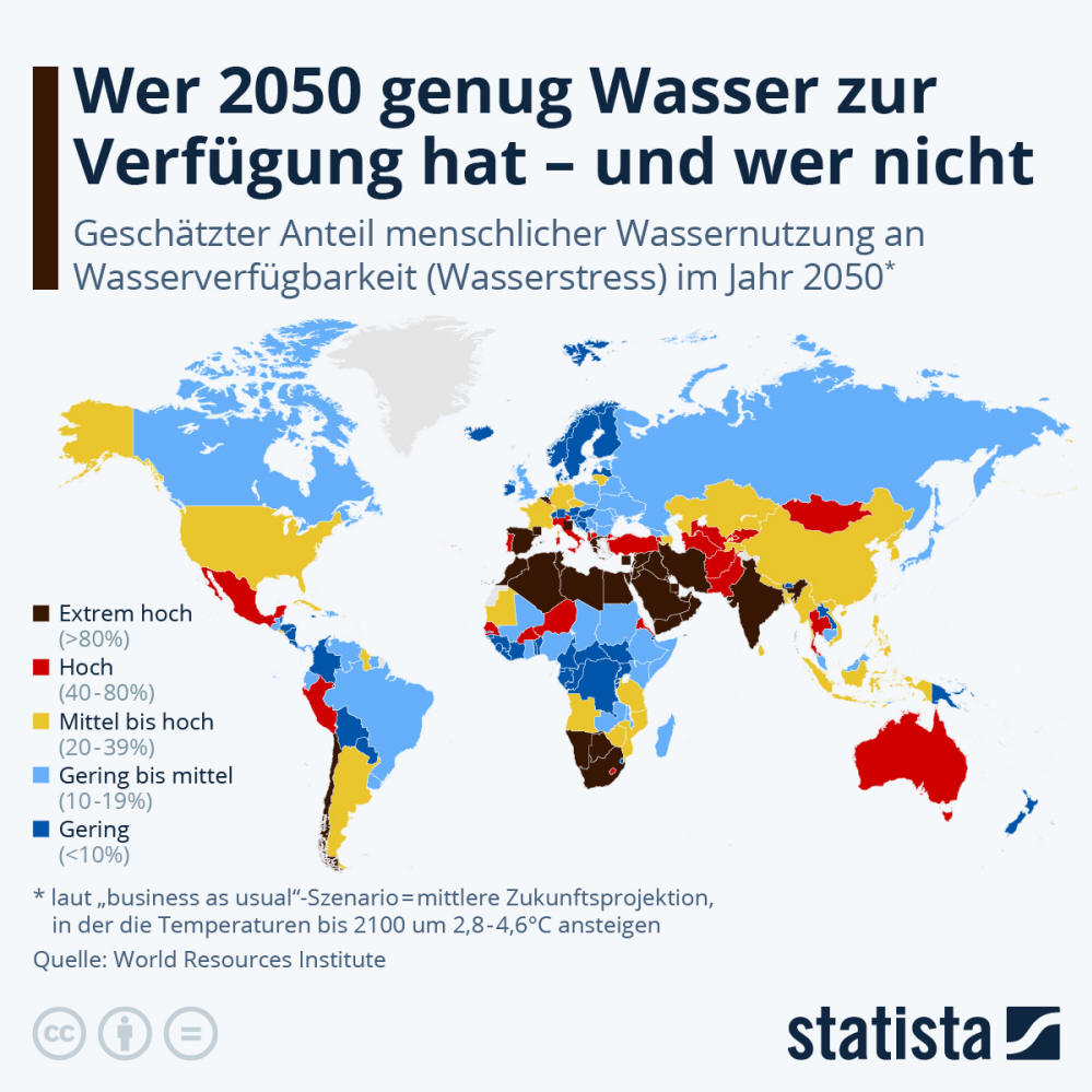Infografik: Wer 2050 genug Wasser zur Verfügung hat – und wer nicht | Statista