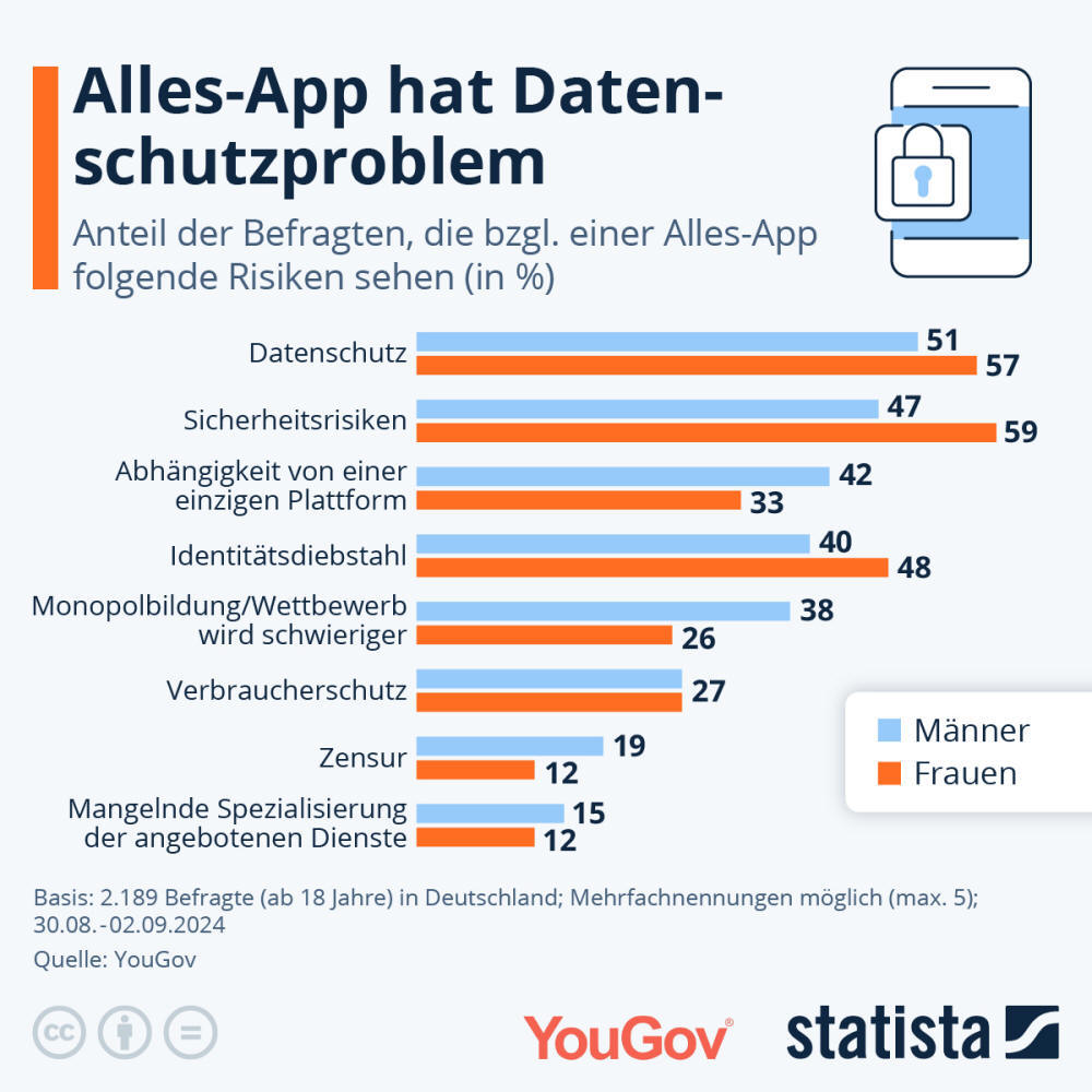 Infografik: Was sind die größten Risiken einer Alles-App? | Statista